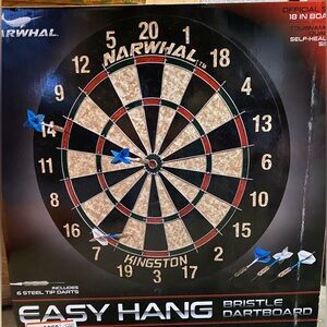 Kingston Bristle Dartboard with Steel Tip Darts - Black, White, and Blue